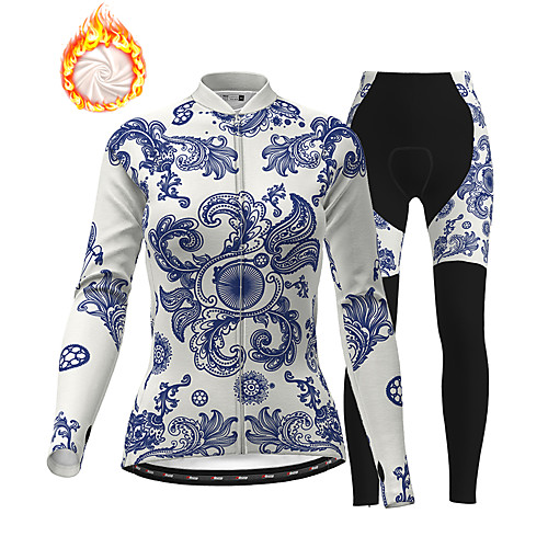 

21Grams Women's Long Sleeve Cycling Jersey with Tights Winter Fleece White Blue Bike Thermal Warm Fleece Lining Breathable Warm Quick Dry Sports Graphic Mountain Bike MTB Road Bike Cycling Clothing