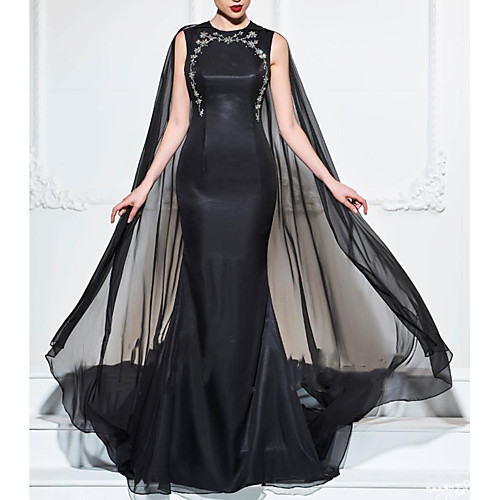

Mermaid / Trumpet Elegant Vintage Engagement Prom Dress Jewel Neck Sleeveless Court Train Satin with Appliques 2021
