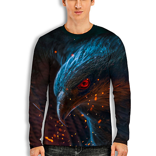 

Men's T shirt 3D Print Graphic Animal Print Long Sleeve Daily Tops Basic Casual Black