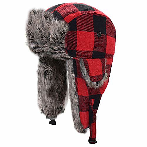 

Unisex Winter Trapper Hat Lattice Plaid Print Plush Lined Ushanka Earflap Cap Wram Hat Christmas Gift