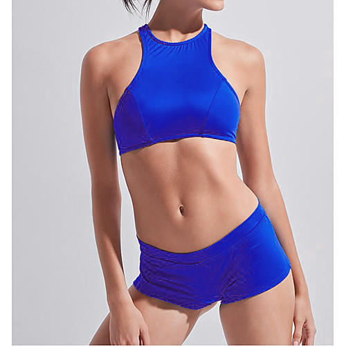 

Women's Bikini Swimsuit Tie Knot Open Back Solid Color Blue Swimwear Scoop Neck Bathing Suits New Classic Sweet / Sports