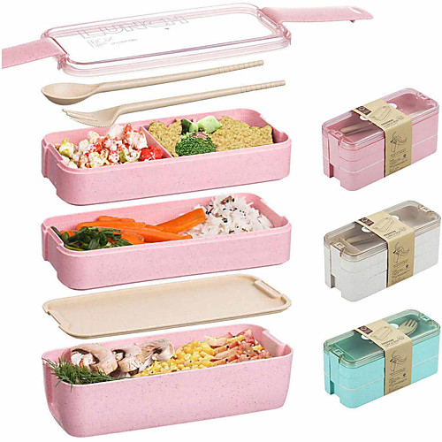 

900ml Portable Lunch Box 3 Layer Wheat Straw Bento Boxes Microwave Dinnerware Food Storage Container Foodbox 3sets 1set
