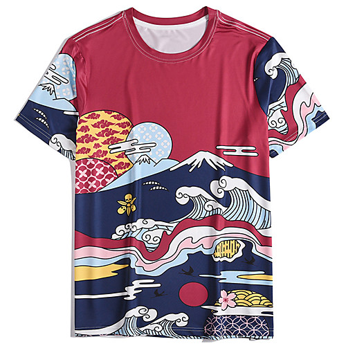 

Men's T shirt 3D Print Graphic Scenery Tribal 3D Print Short Sleeve Daily Tops Basic Casual Red