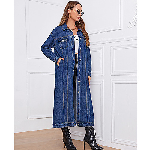 

Women's Solid Colored Rivet Basic Fall & Winter Overcoat Long Daily Long Sleeve Cotton Blend Coat Tops Blue