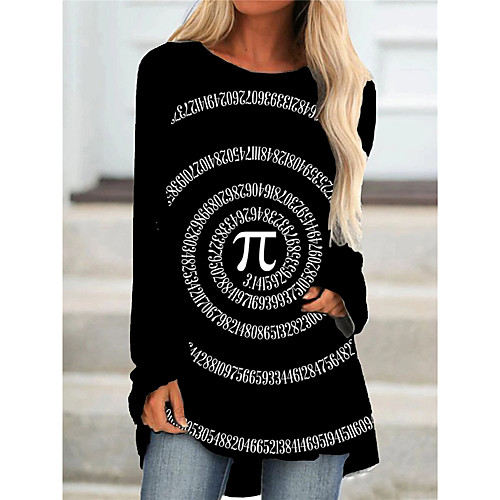 

Women's T Shirt Dress Tee Dress Short Mini Dress Black Long Sleeve Print Geometric Print Fall Spring Round Neck 3D Print Casual 3D Print S M L XL XXL 3XL