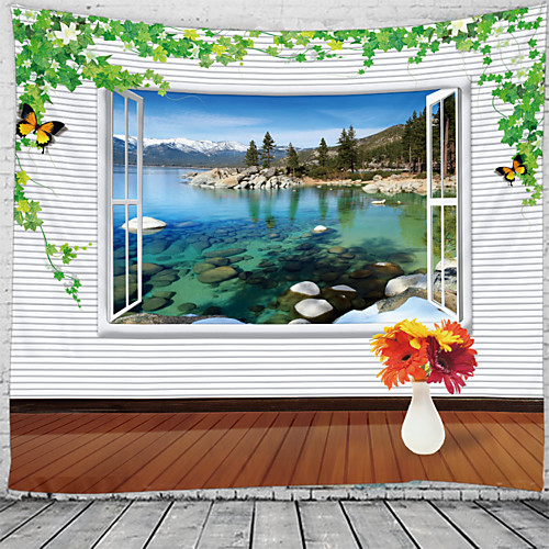 

Window Landscape Wall Tapestry Art Decor Blanket Curtain Hanging Home Bedroom Living Room Decoration Mountain Lake Forrest