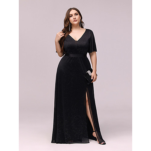 

Women's Sheath Dress Maxi long Dress Black Short Sleeve Solid Color Fall Spring V Neck Elegant Formal 2021 4XL 5XL 6XL 7XL 8XL 9XL