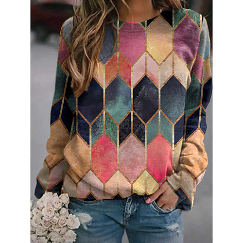

Women's Pullover Sweatshirt Graphic Geometric Print Daily Other Prints Basic Casual Hoodies Sweatshirts Blue Red Blushing Pink