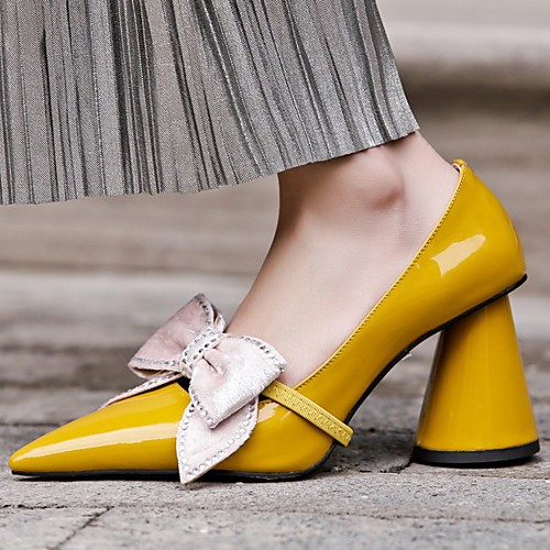 

Women's Wedding Shoes Flare Heel Pointed Toe Wedding Pumps Wedding Daily Cowhide Synthetics Black Yellow