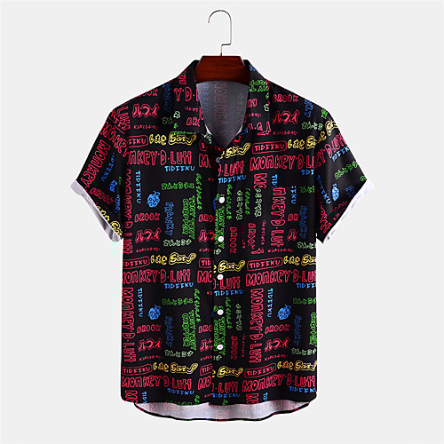 

Men's Shirt Other Prints Letter Button-Down Print Short Sleeve Daily Tops Casual Black