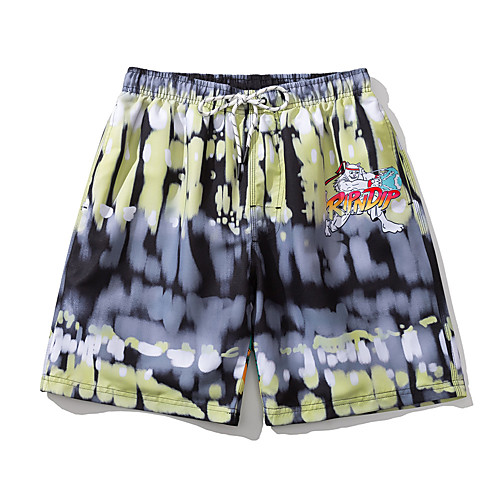 

Men's Swim Trunks Board Shorts Swimsuit Print Tie Dye Yellow Swimwear Bathing Suits Textured Casual / Sports