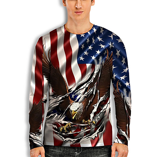 

Men's T shirt 3D Print Graphic Animal Print Long Sleeve Daily Tops Basic Casual White Blue Red