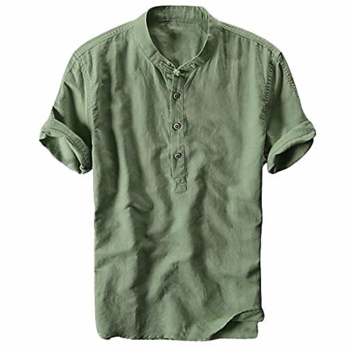 

men's cotton linen henley shirt short sleeve hippie breathable hanging cotton casual beach t shirts