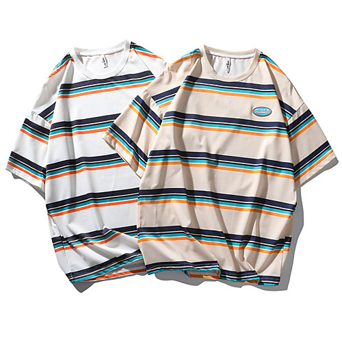 

Men's T shirt Other Prints Striped Graphic Prints Print Short Sleeve Daily Tops Casual Beach White Yellow