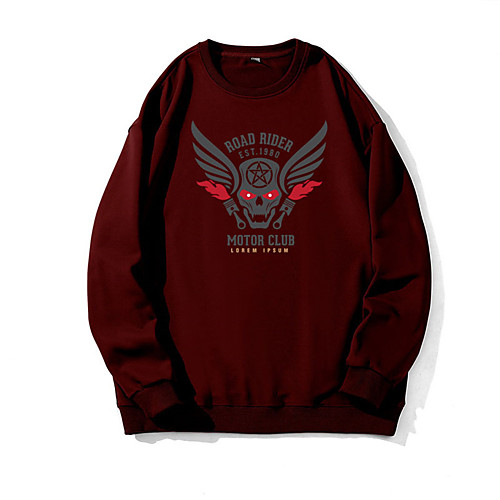 

Men's Pullover Sweatshirt Graphic Skull Print Daily Weekend Other Prints Casual Hoodies Sweatshirts Wine Red Black Khaki