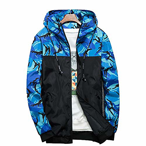 

Men's Fashion Casual Camouflage Hooded Jacket Men's Trend Camouflage Coat Blue M