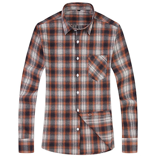

Men's Shirt non-printing Plaid Long Sleeve Casual Tops Orange