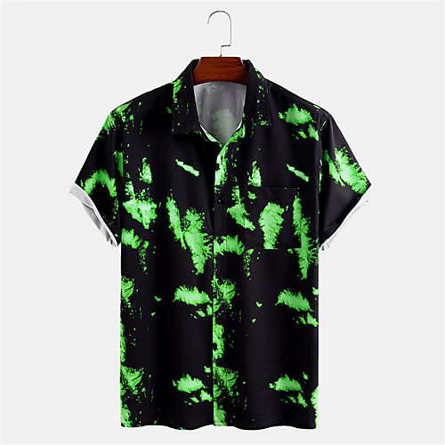 

Men's Shirt 3D Print Graphic Button-Down Print Short Sleeve Daily Tops Casual Hawaiian Black