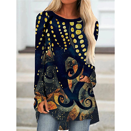 

Women's T Shirt Dress Tee Dress Short Mini Dress Black Long Sleeve Print Color Block Animal Print Fall Spring Round Neck Casual 2021 S M L XL XXL 3XL