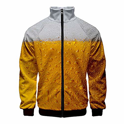 

Men's Beer Festival 3D Printed Warm Soft Zipper Windbreaker High Collar Sweater Jacket(Orange,L)