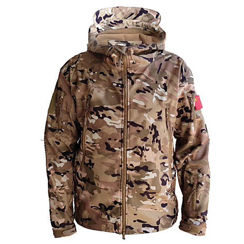 

Men's Unisex Hunting Fleece Jacket Outdoor Waterproof Windproof Wearproof Thick Fall Winter Spring Camo Polyester Jungle camouflage Black Camouflage