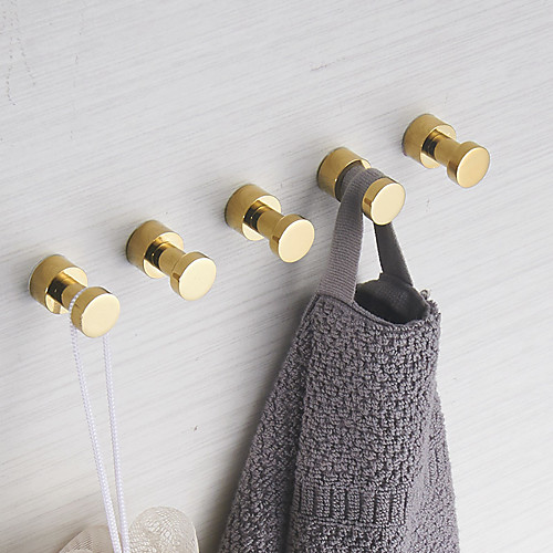 

Robe Hooks Polished Brass Contemporary 3pcs / 5pcs Wall Mounted Bathroom Accessory Set Gold