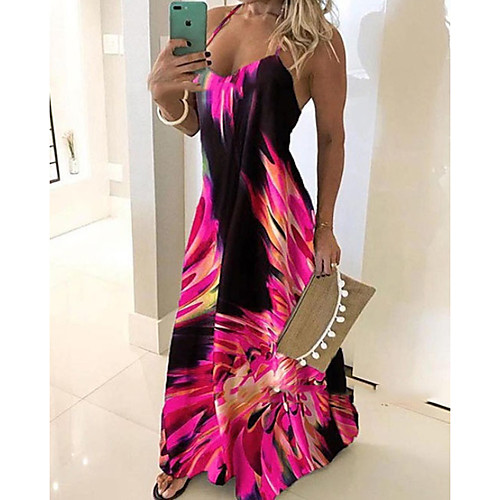 

Women's Maxi long Dress Blue Red Fuchsia Green Gray Sleeveless Floral Print Summer Slip Hot Casual 2021 S M L XL XXL 3XL 4XL 5XL / Plus Size