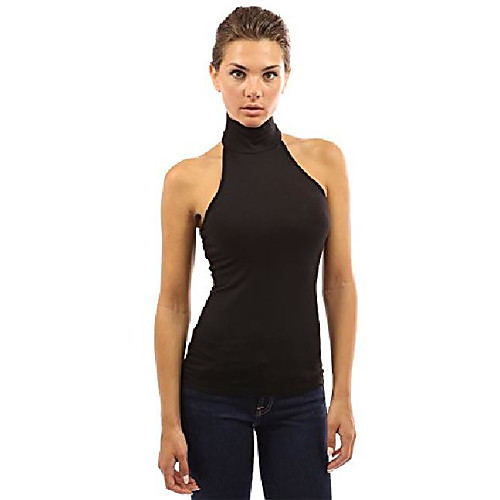 

Women's Halter Polo Neck Open Back Blouse (Black 14)