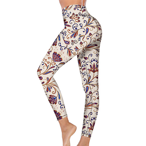 

21Grams Women's High Waist Yoga Pants Cropped Leggings Tummy Control Butt Lift Breathable Peacock White Fitness Gym Workout Running Winter Sports Activewear High Elasticity