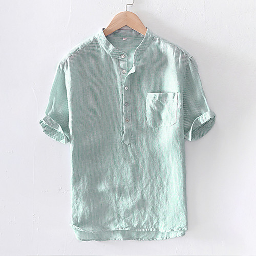 

Men's Shirt non-printing Solid Colored Button-Down Half Sleeve Daily Tops 100% Cotton Casual Black Blushing Pink Green