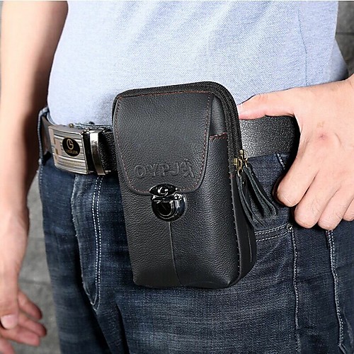 

men genuine leather retro business waterproof 6.3 inch phone bag waist bag with belt loop