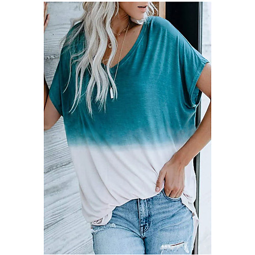 

women summer casual crew neck short sleeve colorblock tie dye printed t-shirts,xx-large gray