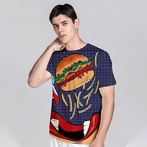 

Men's T shirt 3D Print Food Graphic Prints 3D Print Short Sleeve Daily Tops Casual Beach Blue