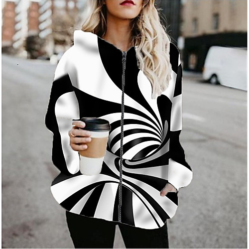 

Women's Striped Patchwork Active Spring & Fall Hoodied Jacket Regular Sports Long Sleeve Cotton Blend Coat Tops Black
