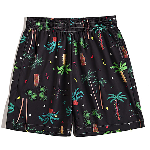 

Men's Casual Sports Outdoor Sports Holiday Beach Shorts Pants Plants Coconut Tree Short Print Black