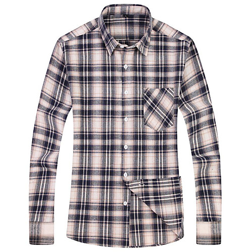 

Men's Shirt non-printing Plaid Long Sleeve Casual Tops Khaki