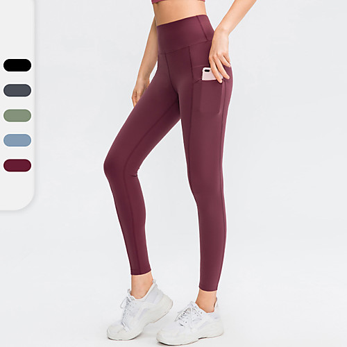 

YUERLIAN Women's High Waist Running Tights Leggings Athletic Leggings Bottoms Side Pockets Nylon Spandex Fitness Gym Workout Performance Running Training Butt Lift Breathable Quick Dry Sport Solid