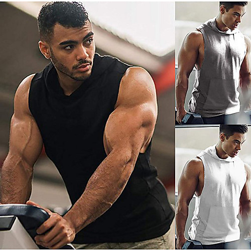 

mens workout hooded tank tops bodybuilding muscle t shirt sleeveless gym hoodies,black,large