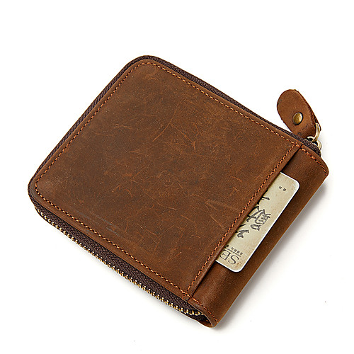 

Men's Bags Cowhide Wallet Zipper Daily Outdoor 2021 Dark Brown