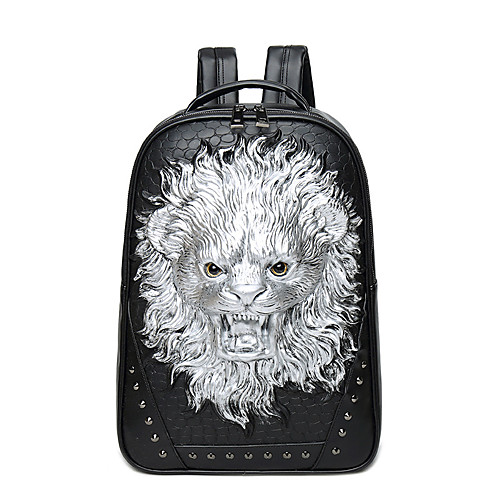 

Men's PU Functional Backpack Large Capacity Rivet Zipper Animal Daily Traveling Black Gold Silver