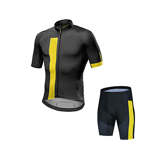 

Men's Short Sleeve Cycling Jersey with Bib Shorts Elastane Black Bike Sports Clothing Apparel