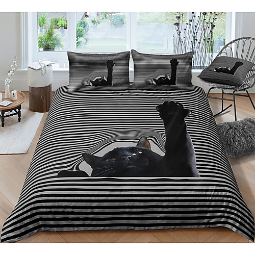 

Black Cat Print 3-Piece Duvet Cover Set Hotel Bedding Sets Comforter Cover with Soft Lightweight Microfiber, Include 1 Duvet Cover, 2 Pillowcases for Double/Queen/King(1 Pillowcase for Twin/Single)