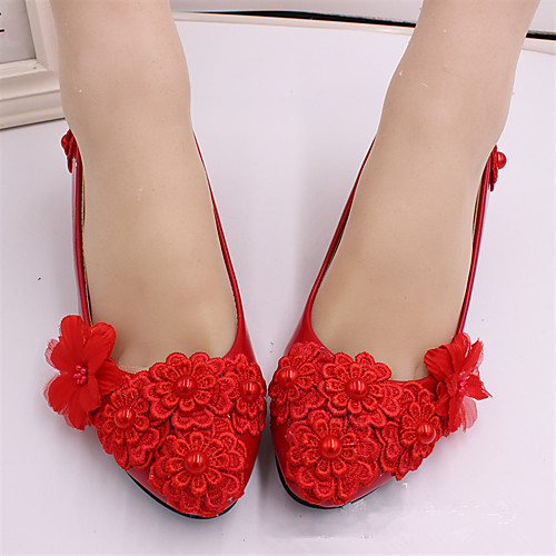 

Women's Wedding Shoes Flat Heel Round Toe Wedding Flats Wedding Walking Shoes PU Pearl Floral Flat bottom [Shoe size is too small] 3 cm heel [standard shoe size] 5 cm heel [standard shoe size]