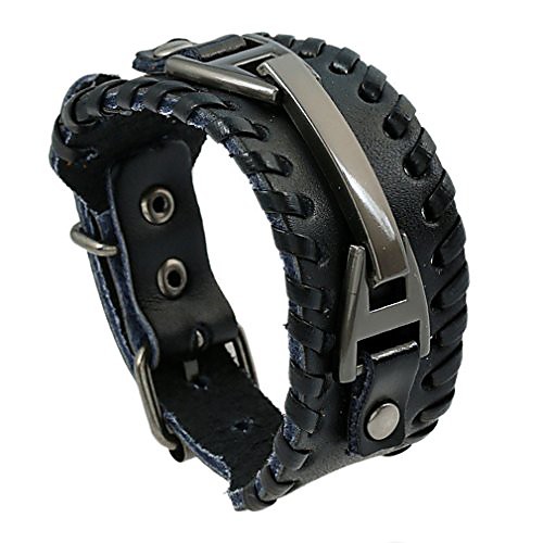 

vintage leather men bracelets punk handmade wide cuff rope bracelet woven wristband bangles for men,black,241.5cm