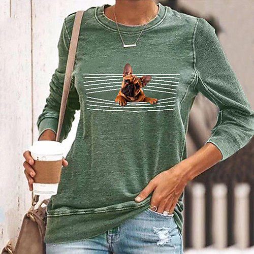 

Women's T shirt Graphic Animal Long Sleeve Round Neck Tops Basic Basic Top Black Blue Yellow
