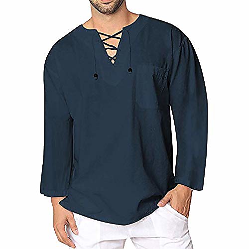 

Men's Clothing Deals, Men's Autumn Winter Vintage Casual Linen Lace Long Sleeve T-Shirt