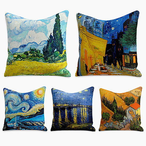 

5 pcs Linen Pillow Cover, Print Simple Casual Square Polyester Traditional Classic