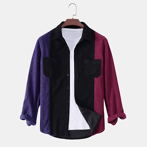 

Men's Shirt Other Prints Color Block Button-Down Print Long Sleeve Daily Tops Casual Black