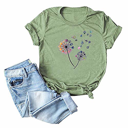 

Casual Dandelion Make a Wish Women's T-Shirt Cute Graphic Short Sleeve Summer Tee Shirts with Funny Sayings