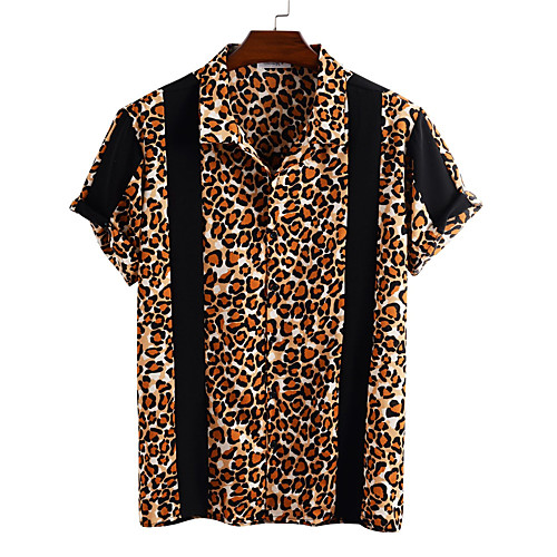 

Men's Shirt Other Prints Cheetah Print Button-Down Print Short Sleeve Daily Tops Casual Hawaiian Brown